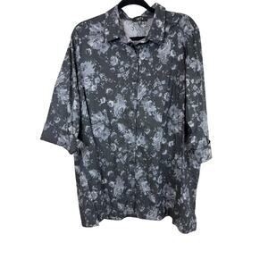 Comfy Black Gray Floral Cuffed Three Quarter Sleeve Tunic Top XL Made In USA